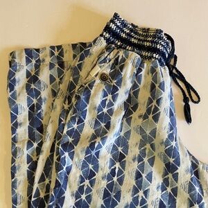 Rewash Blue and White Linen Flare Pants